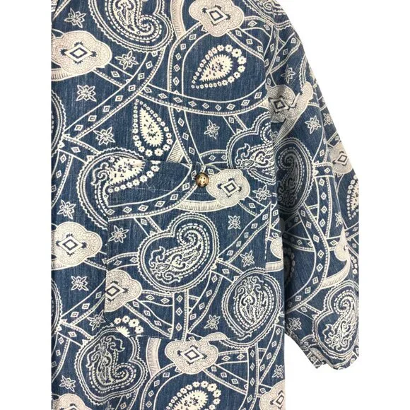 Eddie Bauer Blue Short Sleeve Button Up Shirt Paisley Print Men's Size Large - Picture 4 of 6